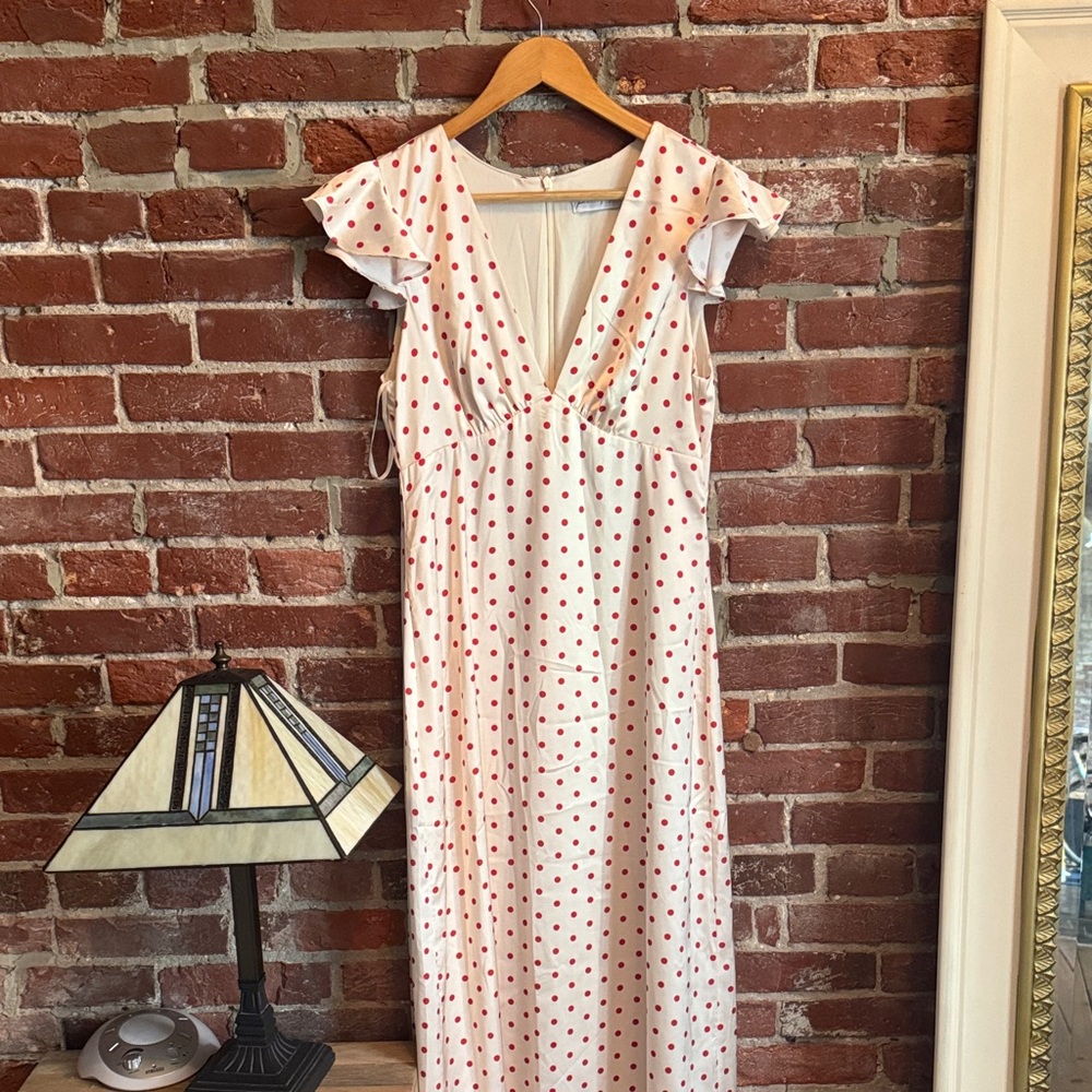 Petal & Pup White Maxi Dress with Red Polka Dots